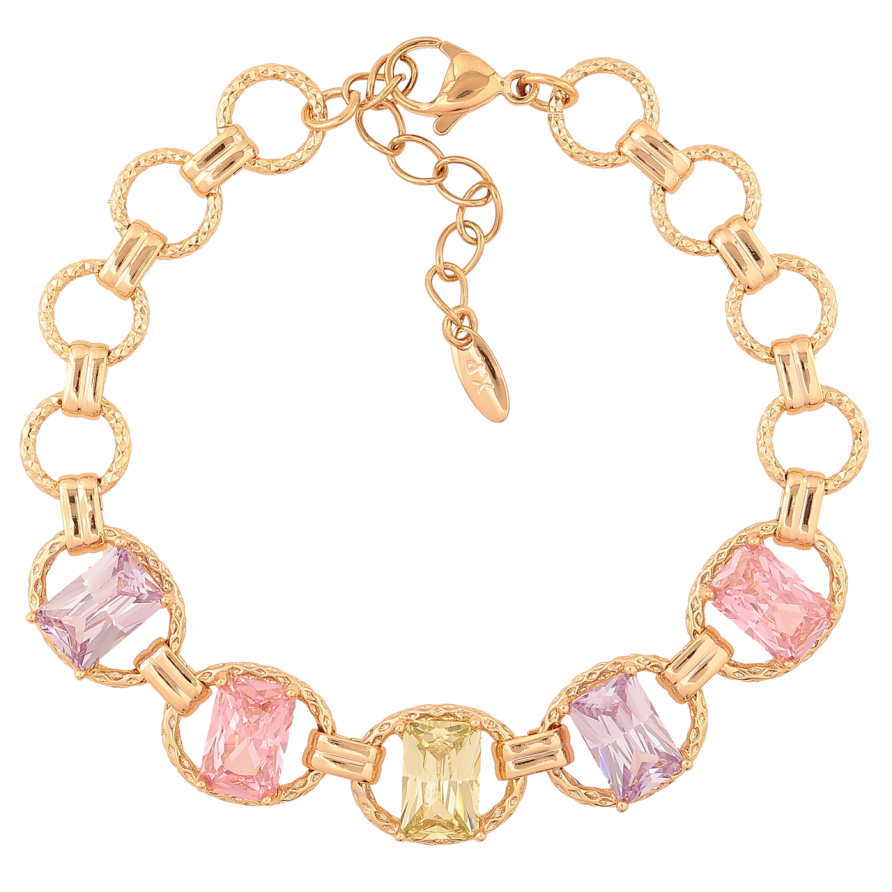 Браслет Xuping Позолота 18K Овальные звенья с разноцветными кристаллами длина с доп.цеп. 17-20см х 3-11мм фото №1