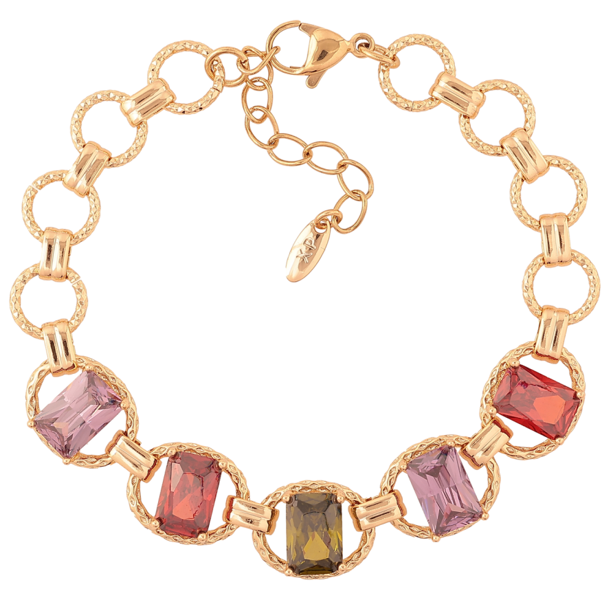 Браслет Xuping Позолота 18K Овальные звенья с разноцветными кристаллами длина с доп.цеп. 17-20см х 3-11мм фото №1