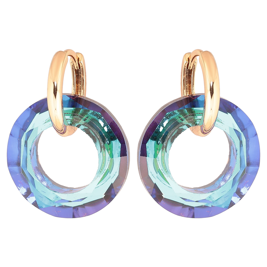 Серьги Xuping Позолота 18K подвески на колечках Синие кристальные колечки 2 в 1 фото №1