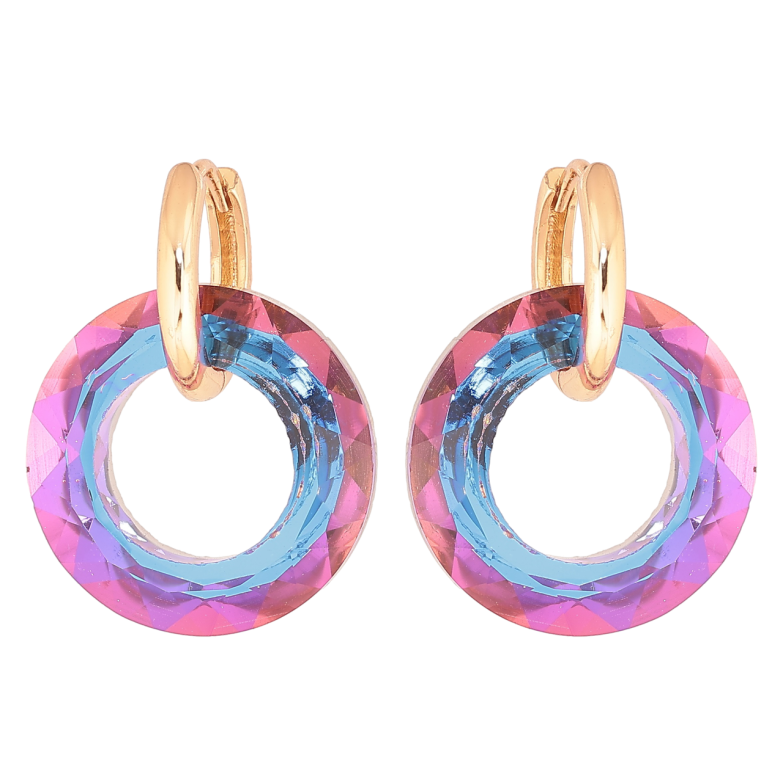 Серьги Xuping Позолота 18K подвески на колечках Разноцветные кристальные колечки 2 в 1 фото №1