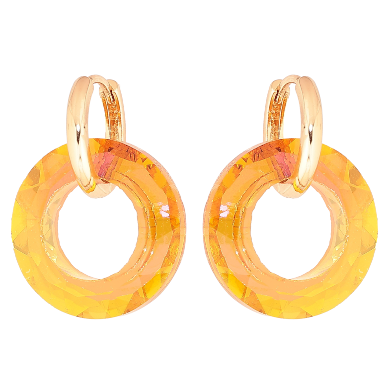 Серьги Xuping Позолота 18K подвески на колечках Оранжевые кристальные колечки 2 в 1 фото №3