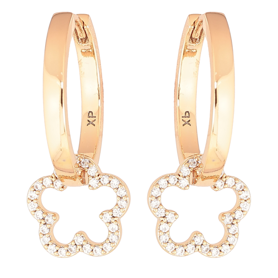 Серьги Xuping Позолота 18K подвески на колечках Кристальные цветочки 2 в 1 фото №1