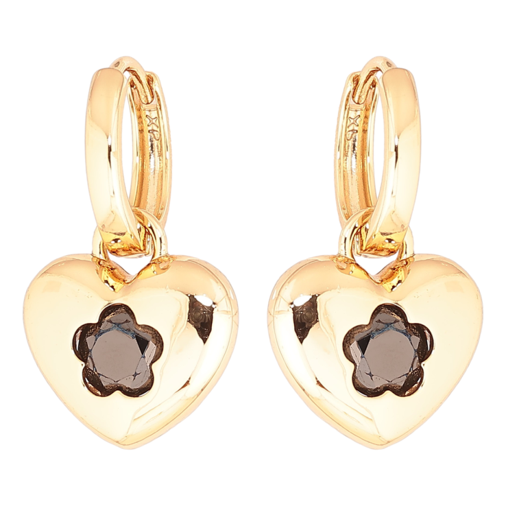 Серьги Xuping Позолота 18K подвески на колечках Сердечки с черным кристаллом 2 в 1 фото №22