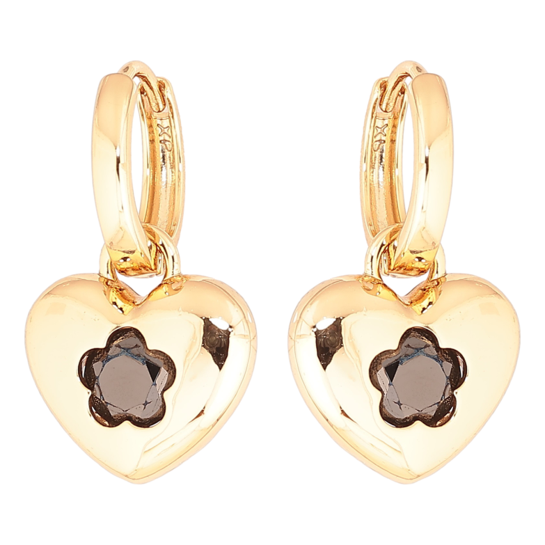 Серьги Xuping Позолота 18K подвески на колечках Сердечки с черным кристаллом 2 в 1 фото №1
