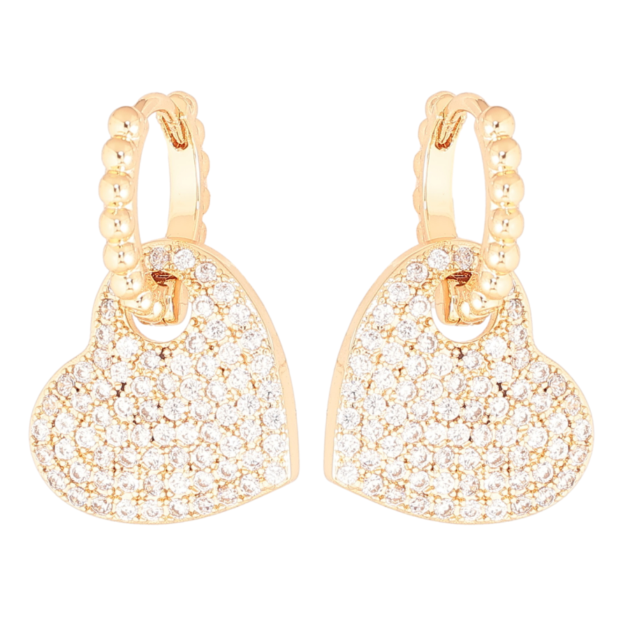 Серьги Xuping Позолота 18K подвески на колечках Сердечки с инкрустацией кристаллами 2 в 1 фото №1