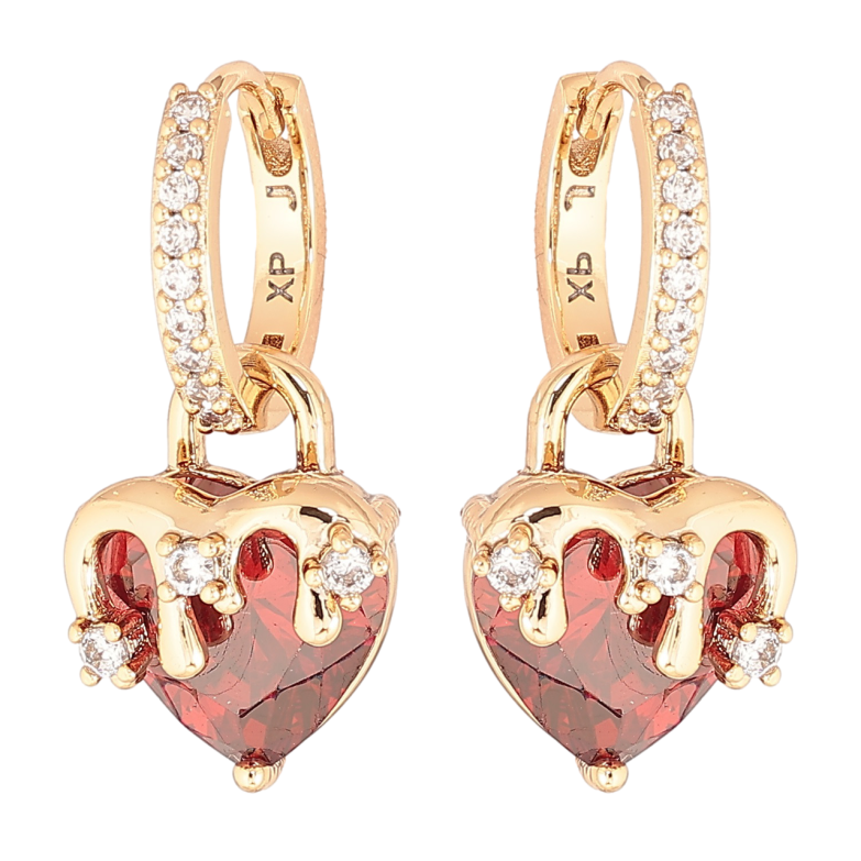 Сережки Xuping Позолота 18K підвіски на колечках «Червоні кришталеві сердечка» 2 в 1 фото №1