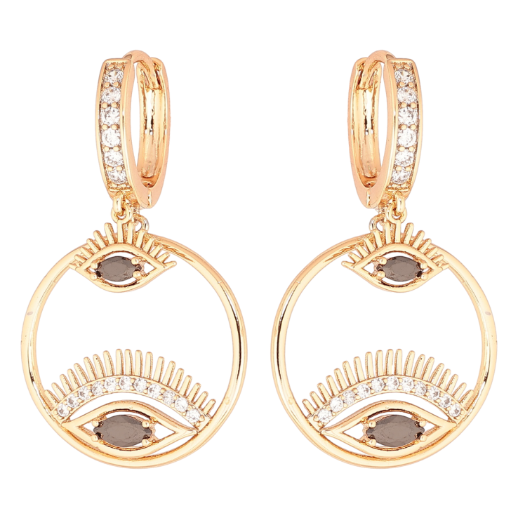 Серьги Xuping Позолота 18K подвески на колечках Глаза с черными кристаллами фото №4