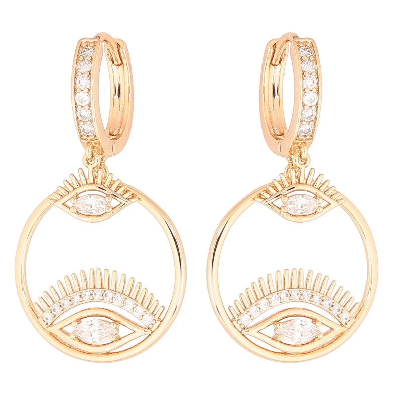 Серьги Xuping Позолота 18K подвески на колечках Глаза с кристаллами фото №6