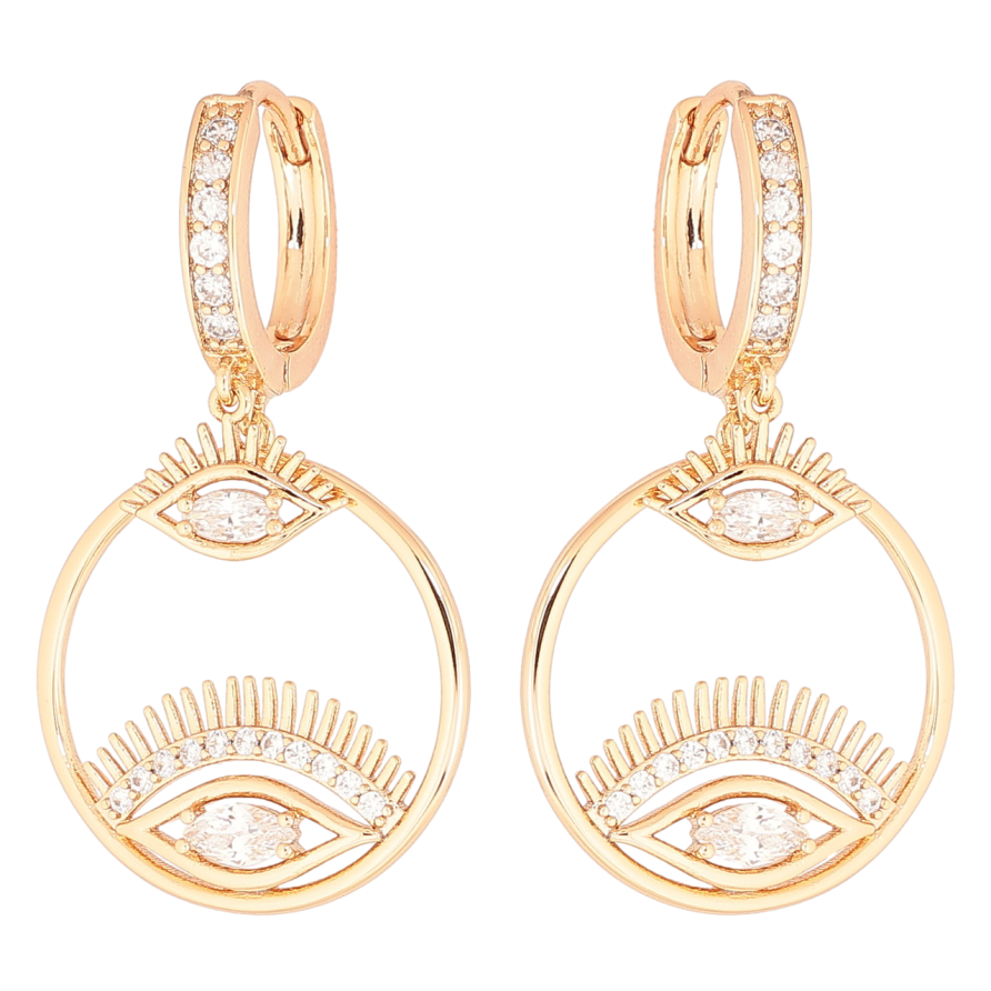 Серьги Xuping Позолота 18K подвески на колечках Глаза с кристаллами фото №1