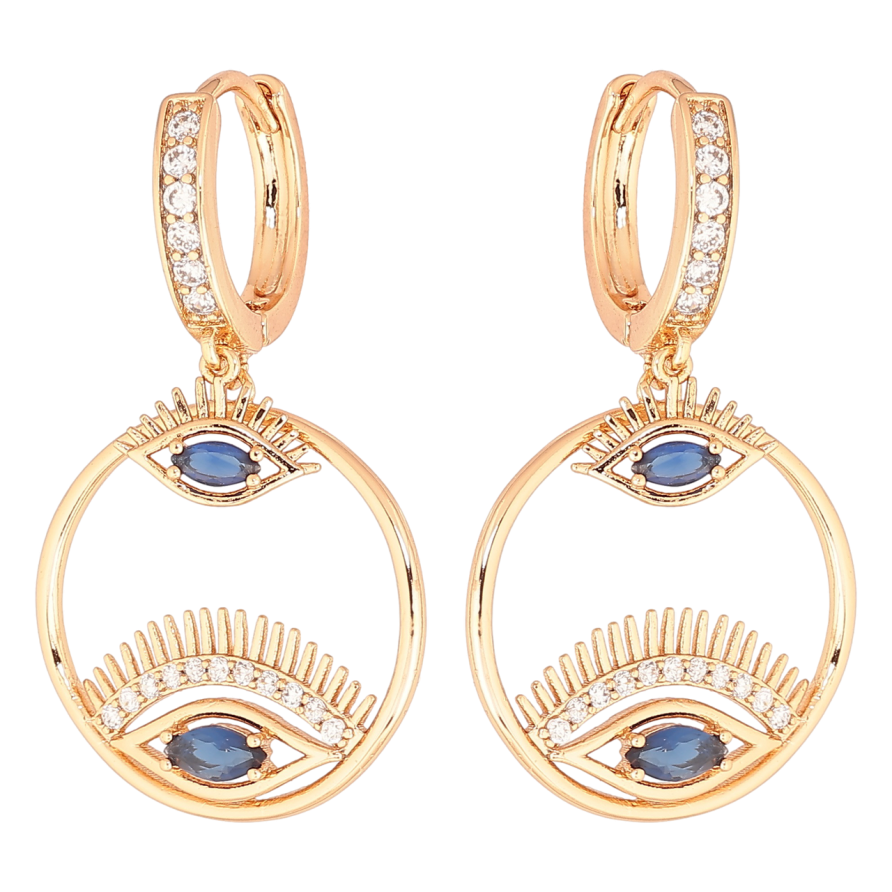 Серьги Xuping Позолота 18K подвески на колечках Глаза с синими кристаллами фото №1