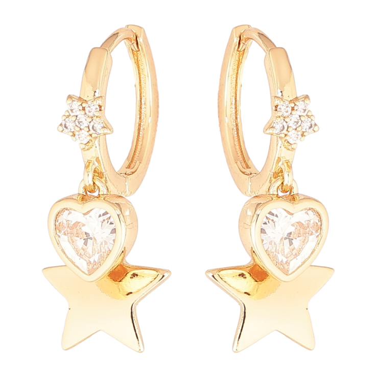 Серьги Xuping Позолота 18K подвески на колечках Звездочки с кристальным сердечком фото №22