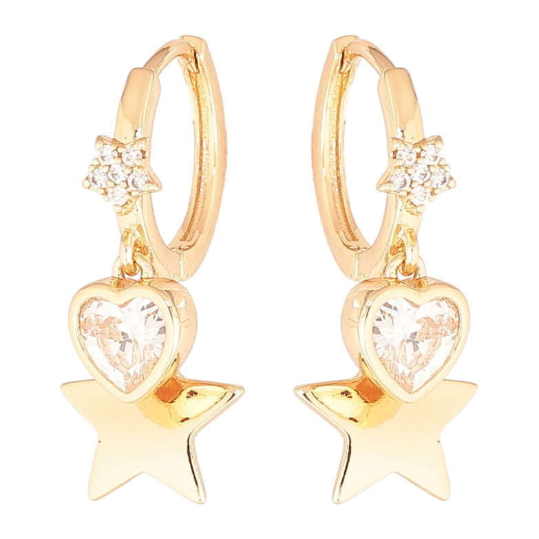 Серьги Xuping Позолота 18K подвески на колечках Звездочки с кристальным сердечком фото №1
