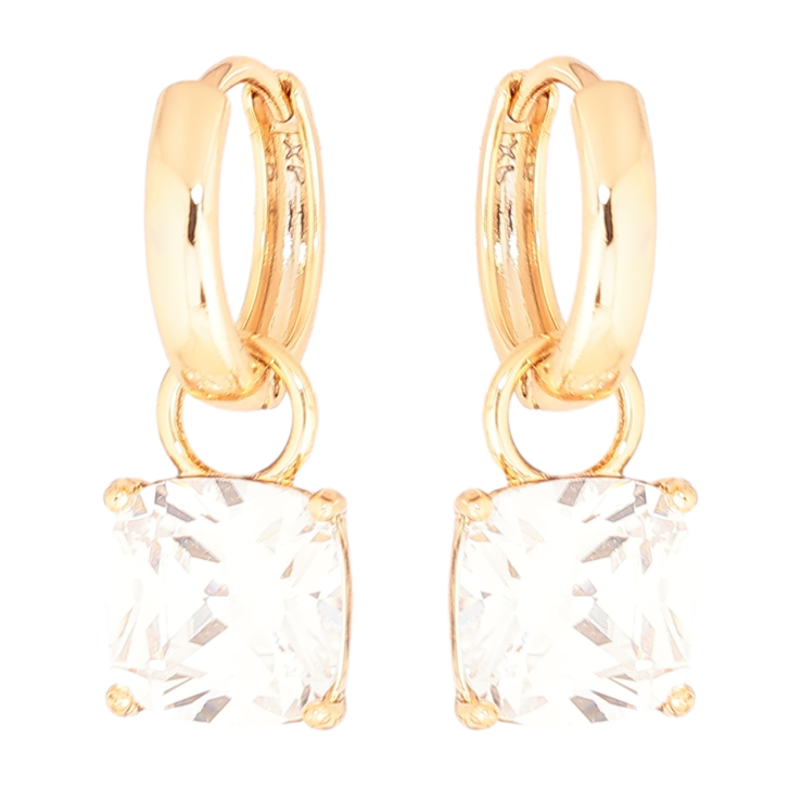 Серьги Xuping Позолота 18K подвески на колечках Кристальный блеск 9х9мм, 2 в 1 фото №2