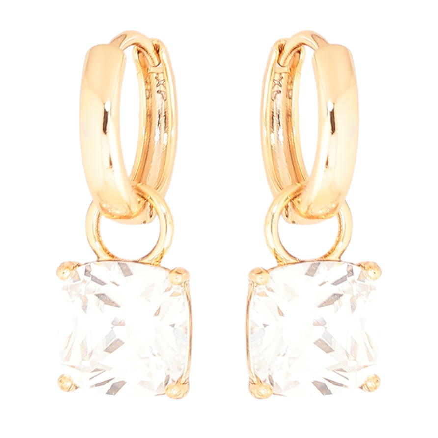 Серьги Xuping Позолота 18K подвески на колечках Кристальный блеск 9х9мм, 2 в 1 фото №1