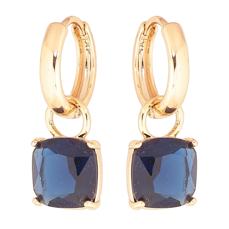 Серьги Xuping Позолота 18K подвески на колечках Синие кристаллы 9х9мм, 2 в 1 фото №25