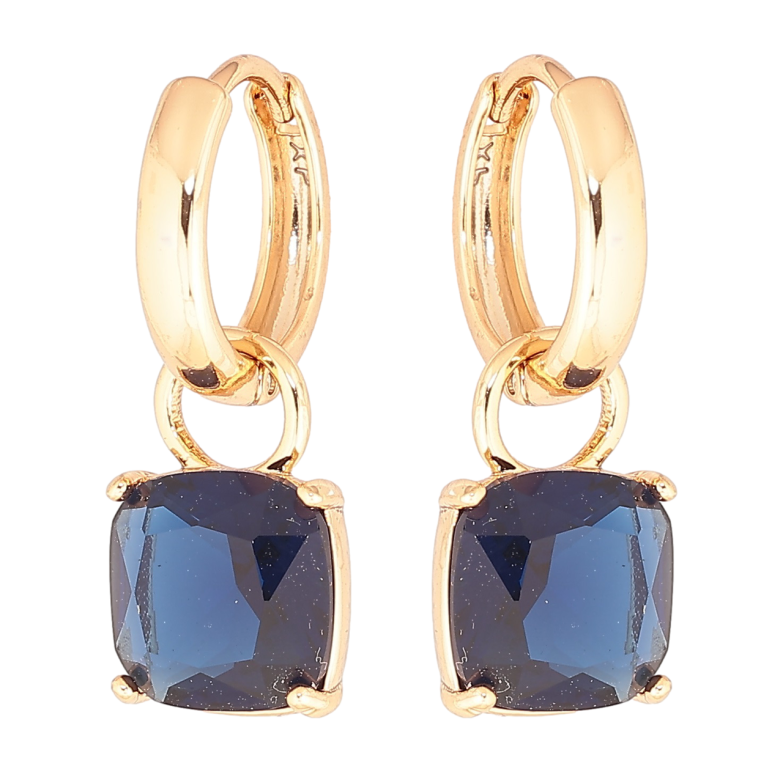 Серьги Xuping Позолота 18K подвески на колечках Синие кристаллы 9х9мм, 2 в 1 фото №10