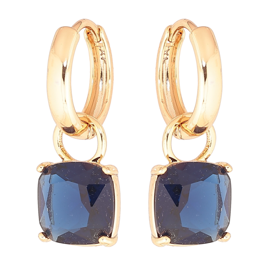Серьги Xuping Позолота 18K подвески на колечках Синие кристаллы 9х9мм, 2 в 1 фото №1