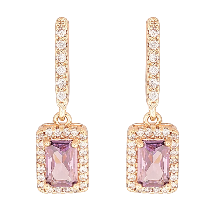 Сережки Xuping M&L Колір 18K пусети Кришталеві підвіски з бузковим кристалом» фото №5