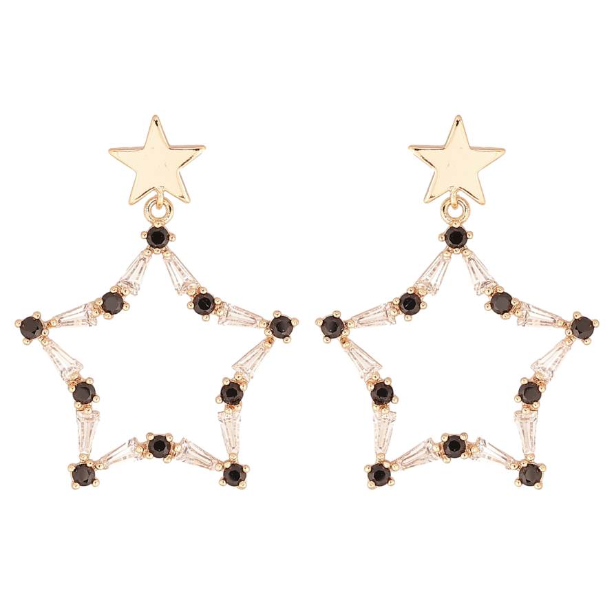 Сережки Xuping M&L Колір 18K пусети Зірки з чорно-білими кристалами» фото №1