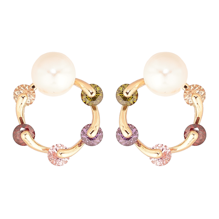 Сережки Xuping M&L Колір 18K пусети Колечка з різнокольоровими кристалами та перлинами» фото №9