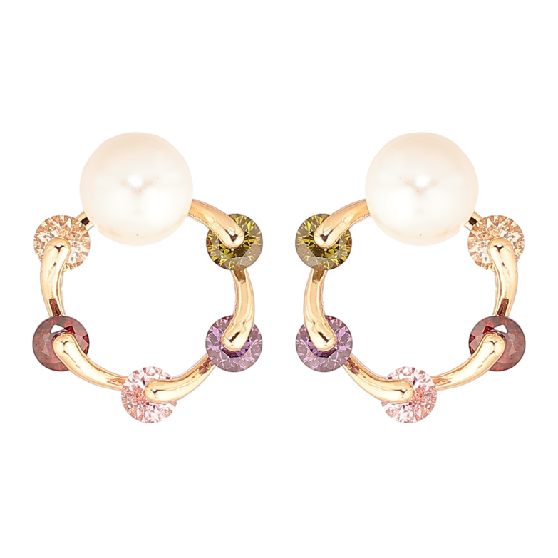 Сережки Xuping M&L Колір 18K пусети Колечка з різнокольоровими кристалами та перлинами» фото №1