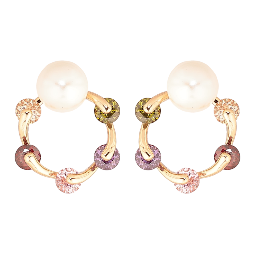 Сережки Xuping M&L Колір 18K пусети Колечка з різнокольоровими кристалами та перлинами» фото №1