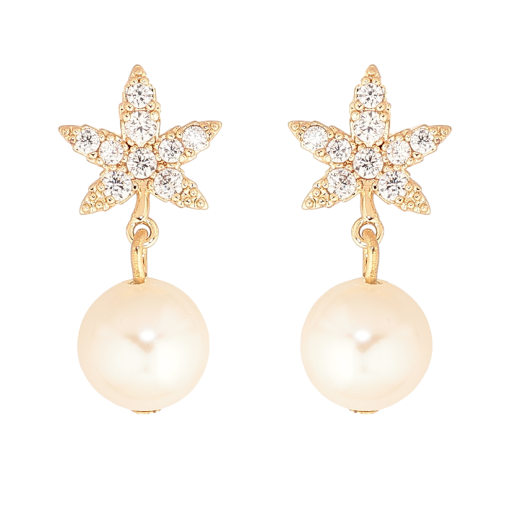 Сережки Xuping M&L Колір 18K пусети Кришталеві листочки з перлинними підвісками» фото №6