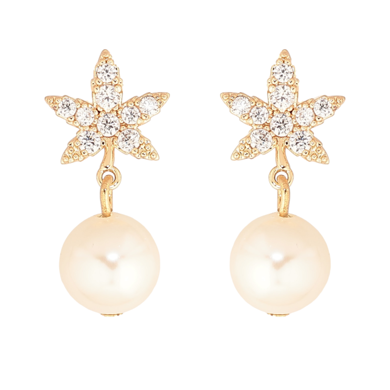 Сережки Xuping M&L Колір 18K пусети Кришталеві листочки з перлинними підвісками» фото №1