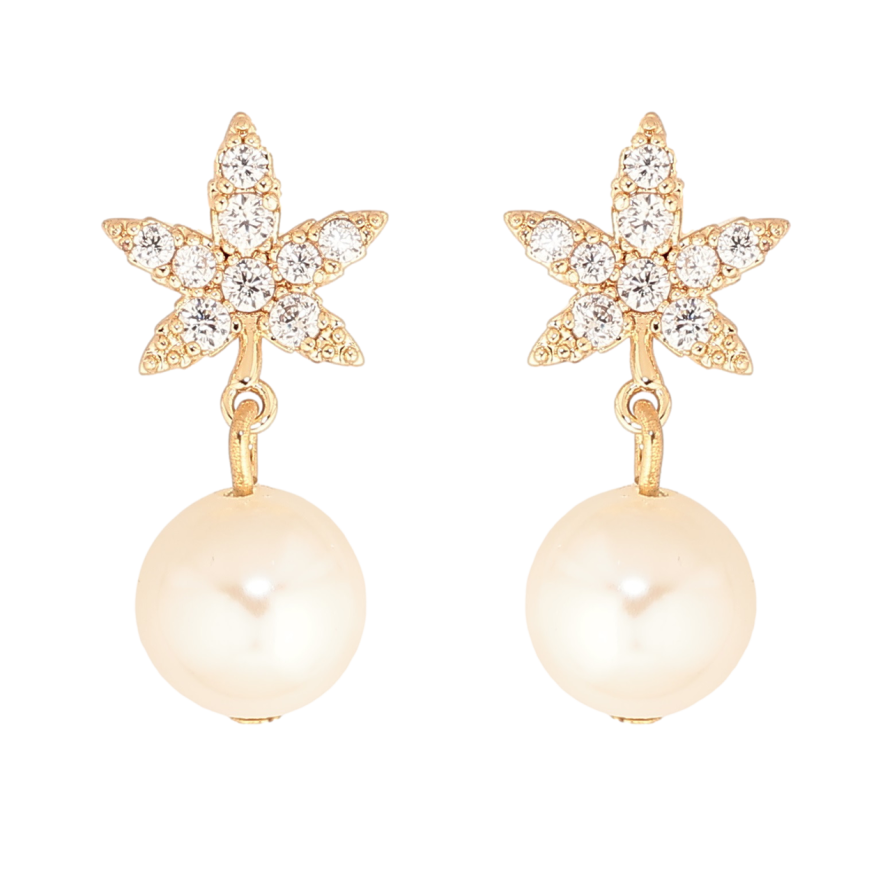 Сережки Xuping M&L Колір 18K пусети Кришталеві листочки з перлинними підвісками» фото №1