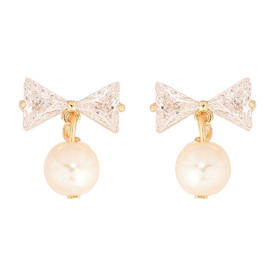 Сережки Xuping M&L Колір 18K пусети Кришталеві банти з перлинами» фото №1