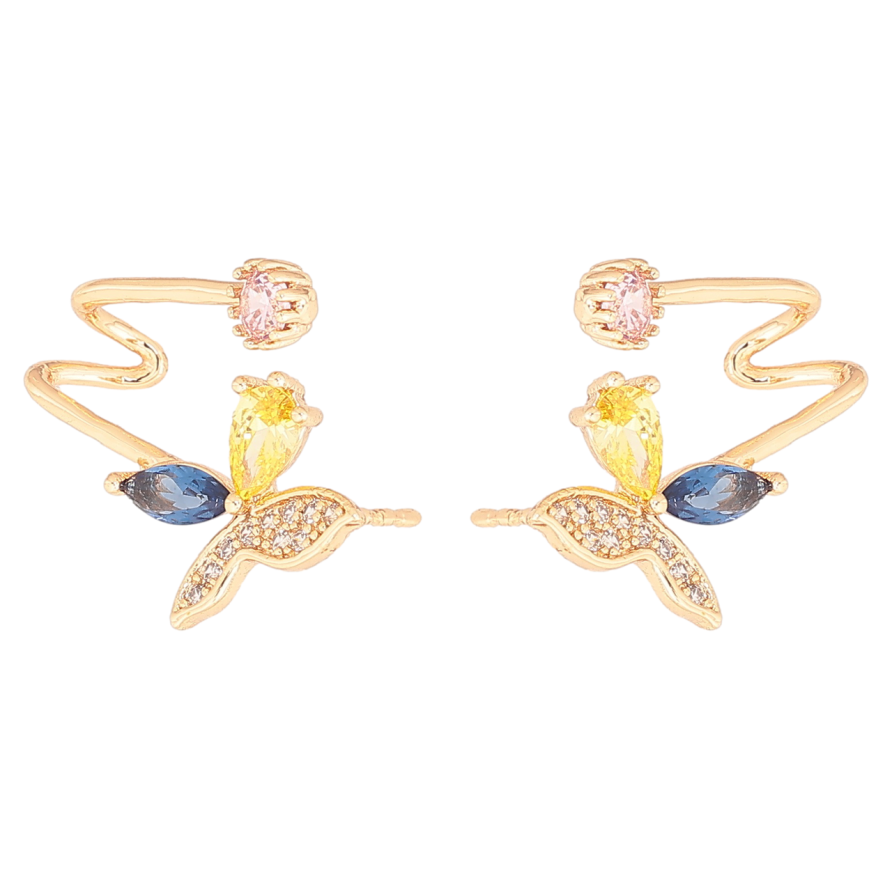 Сережки Xuping M&L Колір 18K пусети-кафи «Метелики з кольоровими кристалами» фото №1