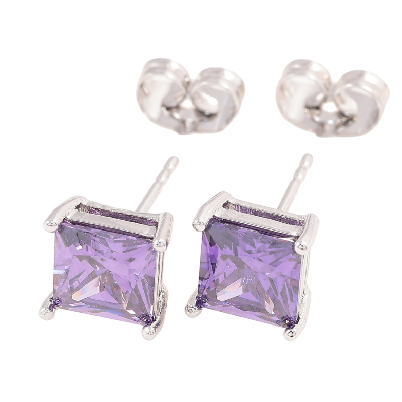 Сережки Xuping M&L Колір Родій пусети «Бузкові кристали» 7х7мм фото №1