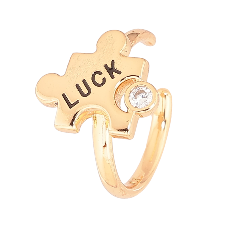 Сережки Xuping Позолота 18K моно-кафа «Візерунок пазл з написом «Luck» (1шт) на праве вухо фото №3 Сережки Xuping Позолота 18K моно-кафа «Візерунок пазл з написом «Luck» (1шт) на праве вухо фото №3