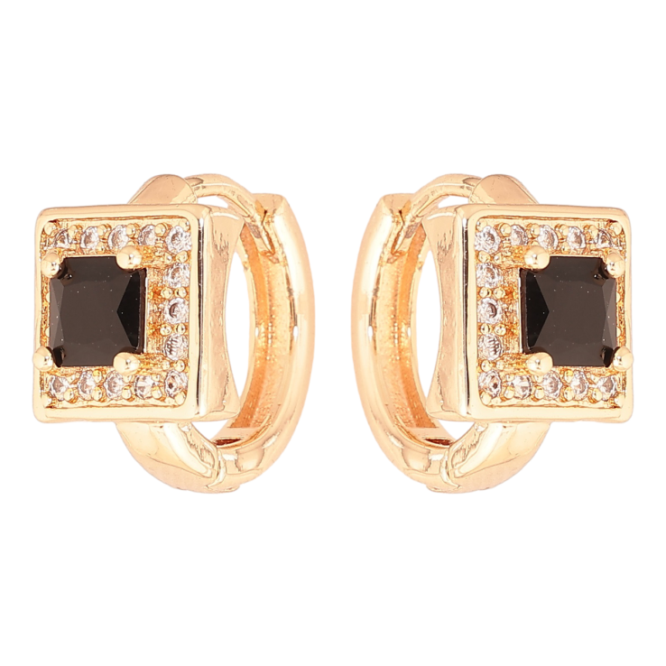 Серьги Xuping M&L Цвет 18K колечки Черный кристалл в обрамлении мелких кристалликов фото №5