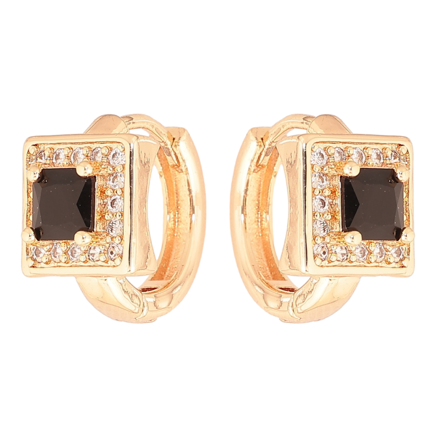 Серьги Xuping M&L Цвет 18K колечки Черный кристалл в обрамлении мелких кристалликов фото №1