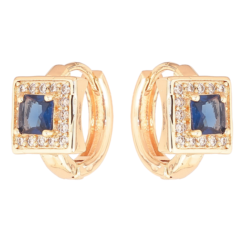 Серьги Xuping M&L Цвет 18K колечки Синий кристалл в обрамлении мелких кристалликов фото №3