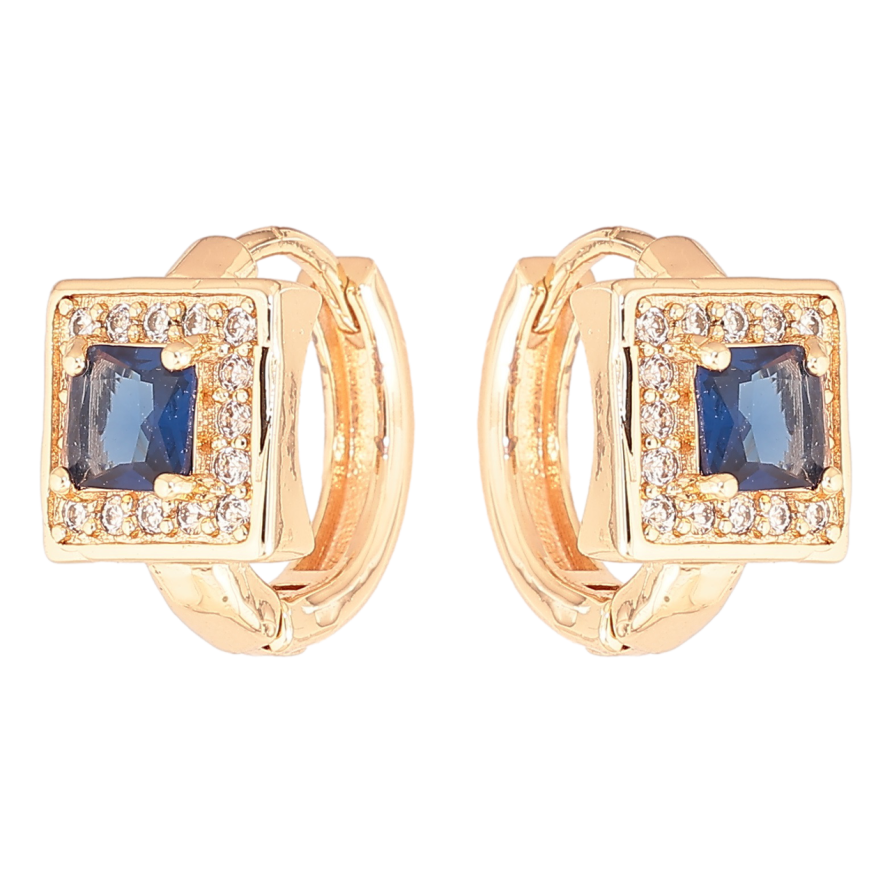 Серьги Xuping M&L Цвет 18K колечки Синий кристалл в обрамлении мелких кристалликов фото №1