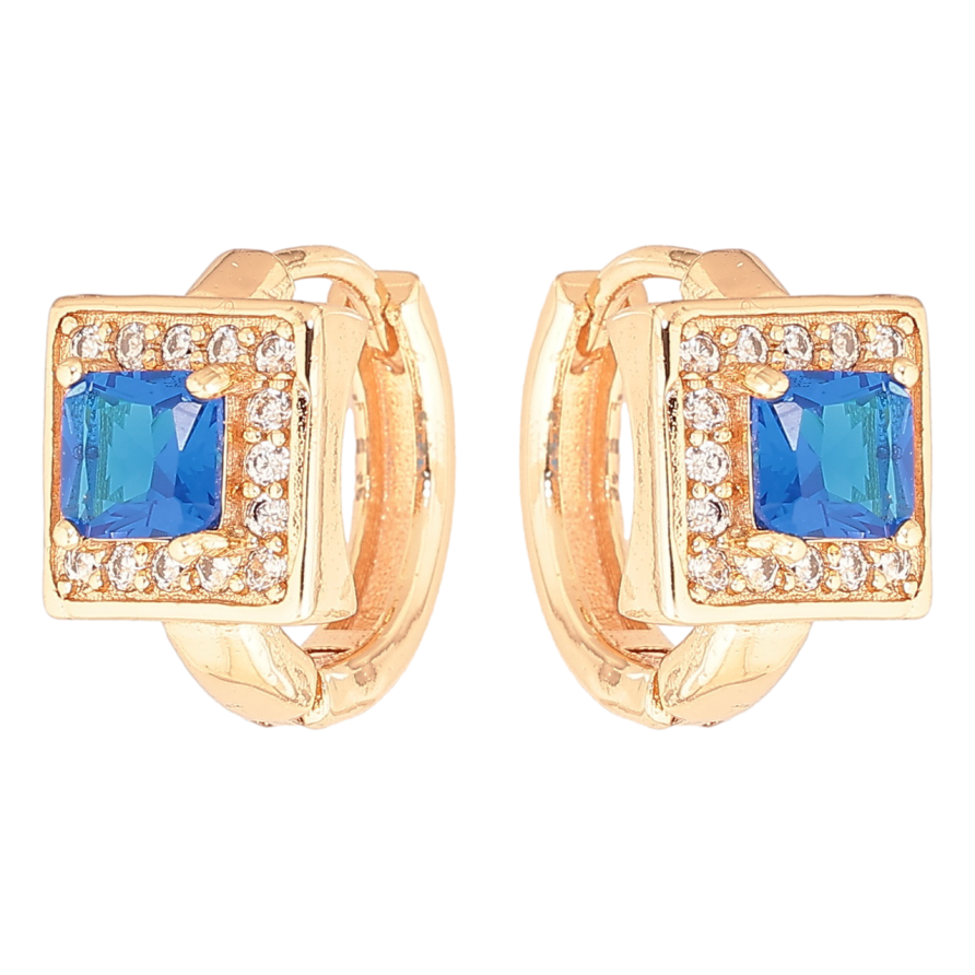 Серьги Xuping M&L Цвет 18K колечки Голубой кристалл в обрамлении мелких кристалликов фото №1