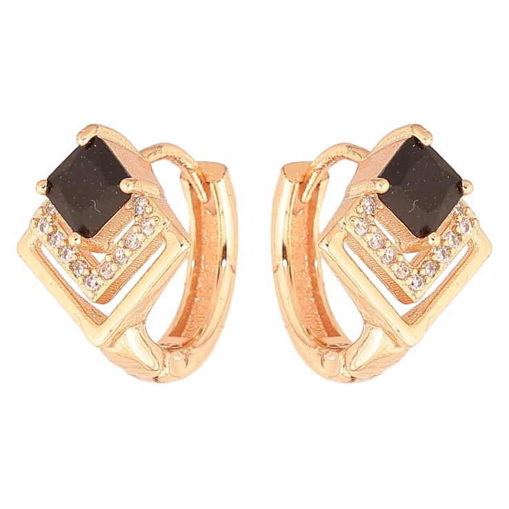 Серьги Xuping M&L Цвет 18K колечки Ромбовый узор с черными кристаллами фото №7