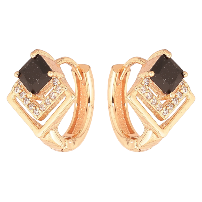 Сережки Xuping M&L Колір 18K колечка «Ромбовий візерунок з чорними кристалами» фото №1