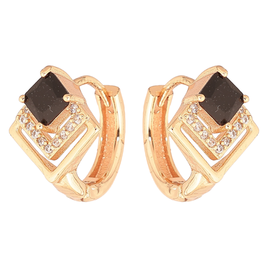 Серьги Xuping M&L Цвет 18K колечки Ромбовый узор с черными кристаллами фото №1