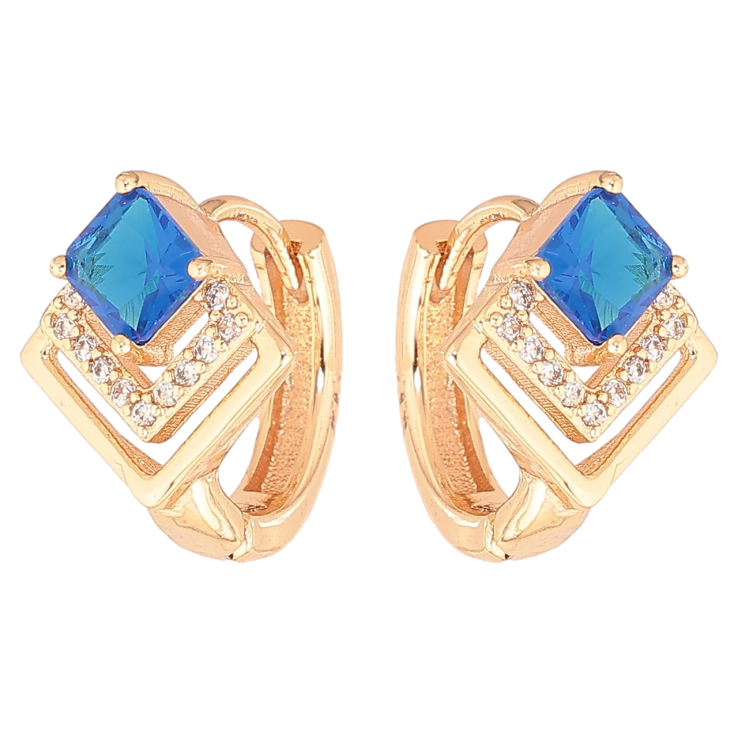 Серьги Xuping M&L Цвет 18K колечки Ромбовый узор с голубыми кристаллами фото №6