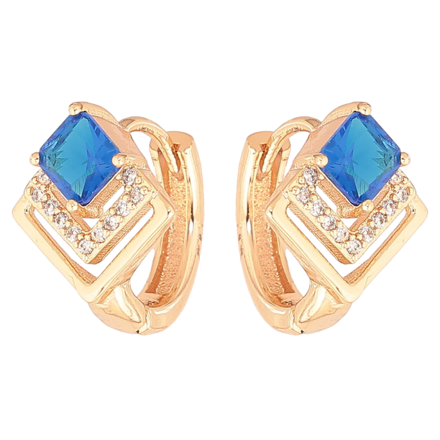 Серьги Xuping M&L Цвет 18K колечки Ромбовый узор с голубыми кристаллами фото №1