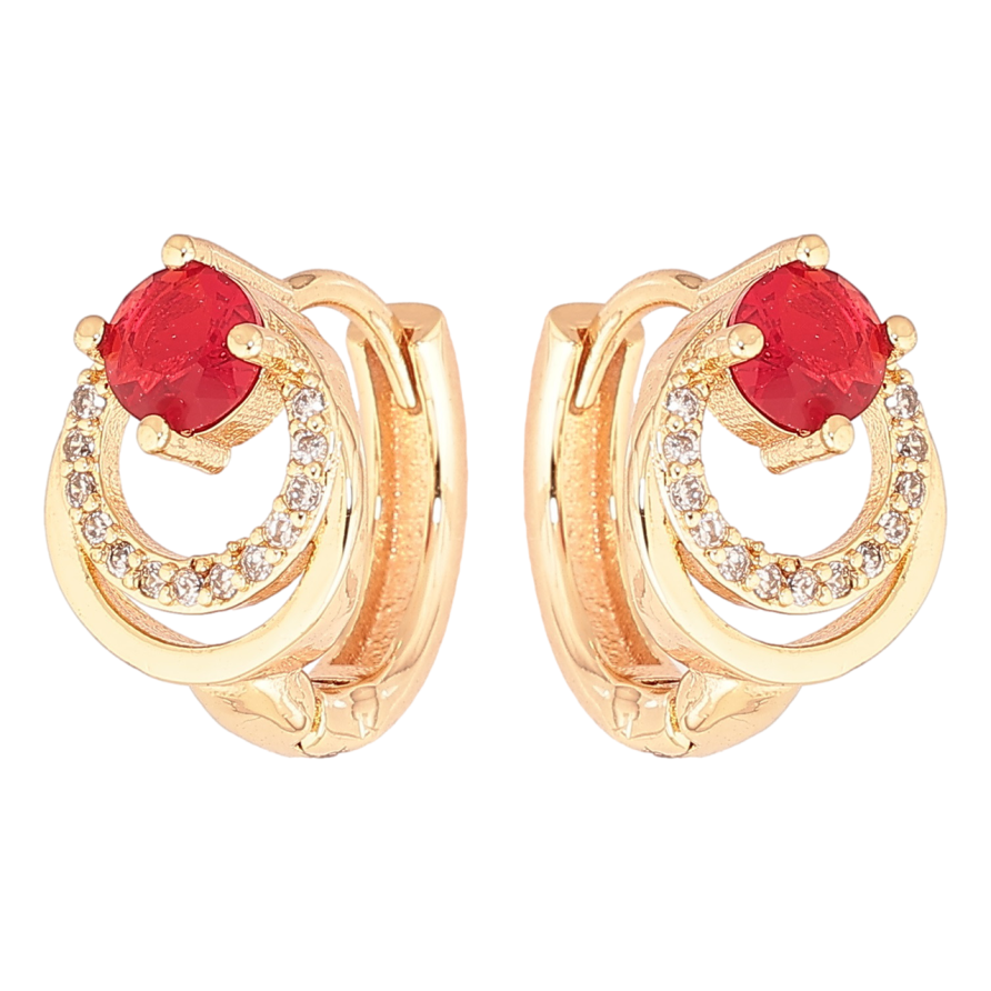 Серьги Xuping M&L Цвет 18K колечки Узор колечки с красными кристаллами фото №1
