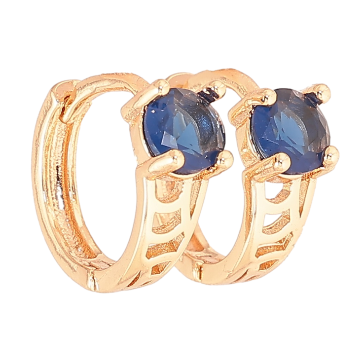 Серьги Xuping M&L Цвет 18K колечки Резной узор с синими кристаллами на одну сторону фото №17