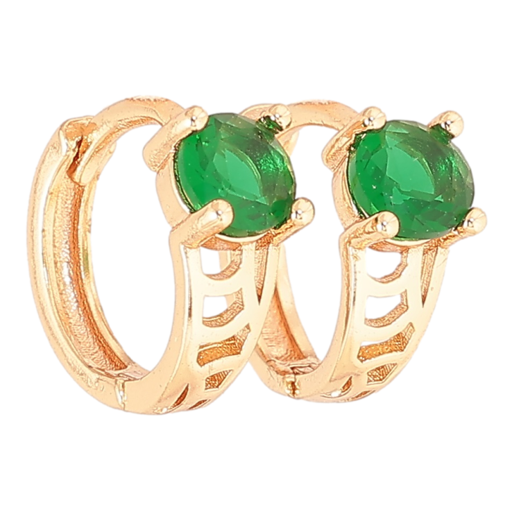 Серьги Xuping M&L Цвет 18K колечки Резной узор с зелеными кристаллами на одну сторону фото №17