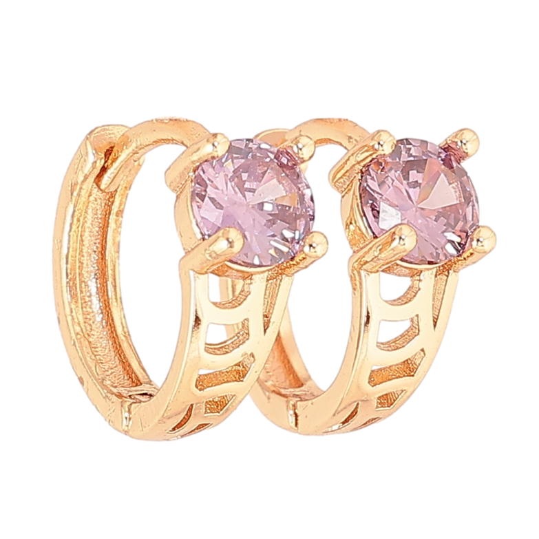 Сережки Xuping M&L Колір 18K колечка «Різьблений візерунок з бузковими кристалами» на один бік фото №1