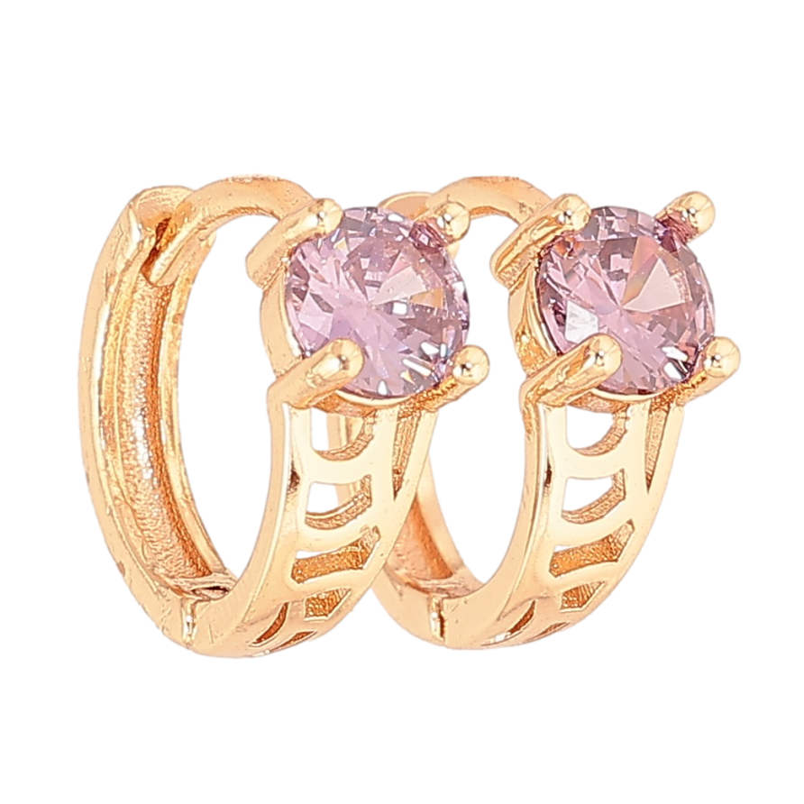Серьги Xuping M&L Цвет 18K колечки Резной узор с сиреневыми кристаллами на одну сторону фото №1