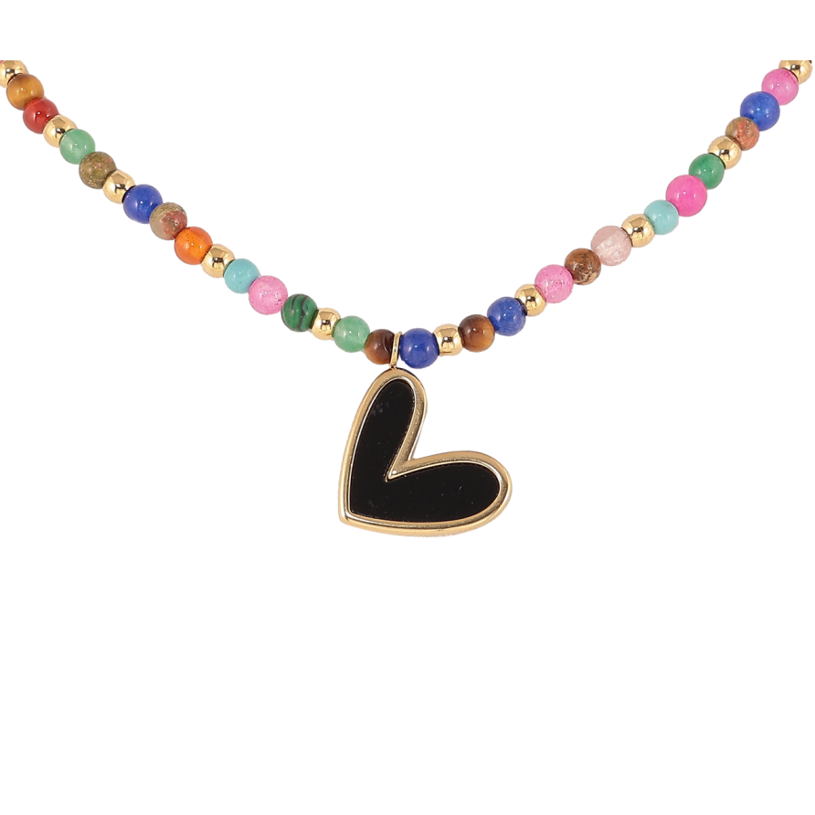 Кольє Xuping ТТМ Stainless Steel колір 14K «Нитка різнокольорового бісеру з сердечком» довжина 43-48см х 3мм фото №1 Кольє Xuping ТТМ Stainless Steel колір 14K «Нитка різнокольорового бісеру з сердечком» довжина 43-48см х 3мм фото №1