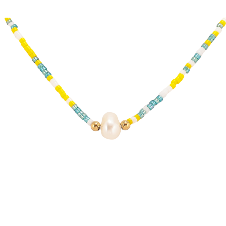 Кольє Xuping ТТМ Stainless Steel колір Родій «Нитка різнокольорового бісеру з перлиною» довжина 41-46см х 2мм фото №1